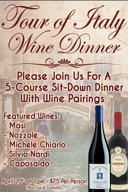 'Tour of Italy' 5-Course Wine Dinner on April 20th, 2016 - Bella Luce ...